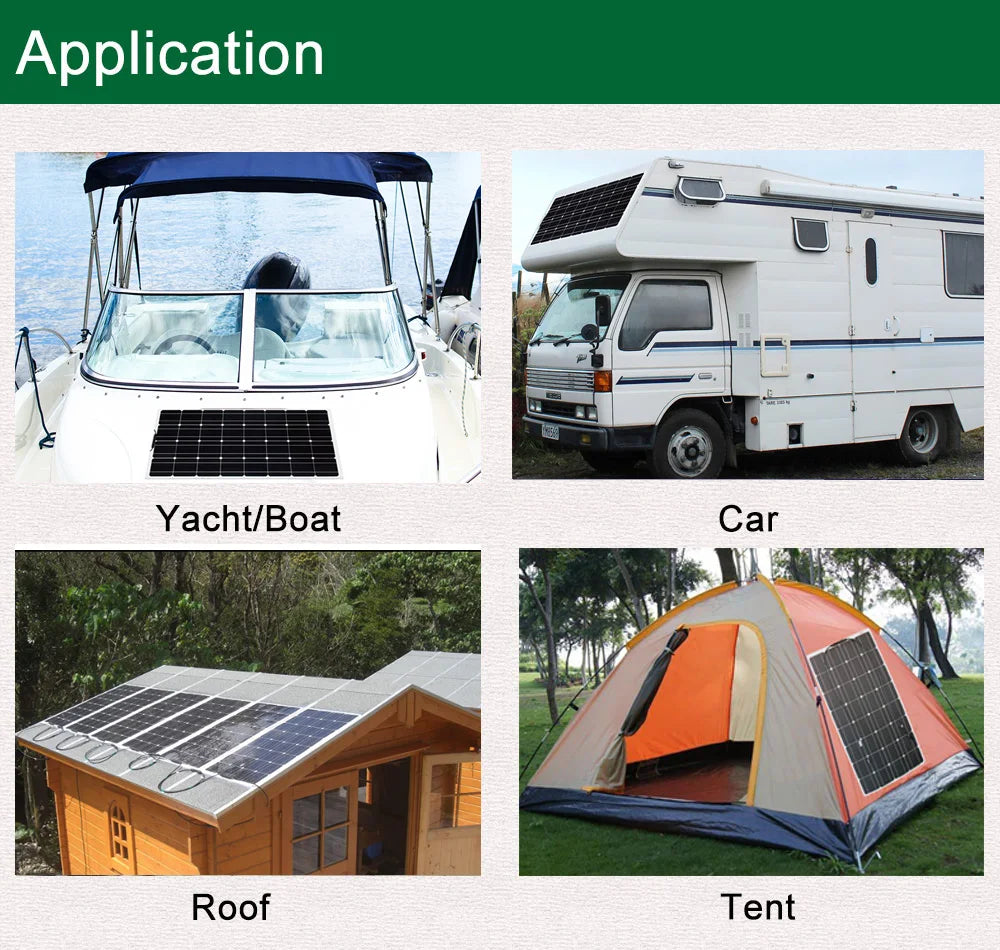 100W Panel Solar 200W 12V Mono Solar Cell Outdoor Flexible Solar Panel Kit for Light Home Lead Acid Battery