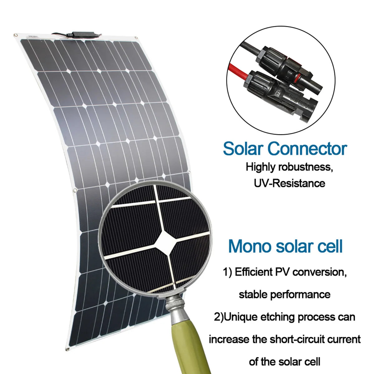 100W Panel Solar 200W 12V Mono Solar Cell Outdoor Flexible Solar Panel Kit for Light Home Lead Acid Battery