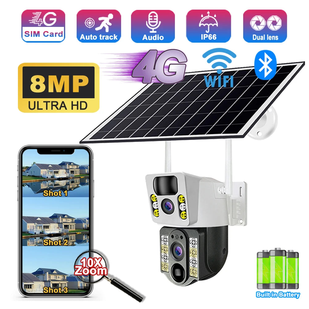 8PM Solar Spy Eye: The 4K Double Trouble Camera That Sees You Before You See It - Waterproof and Ready to Catch Your Neighbors' Shenanigans!