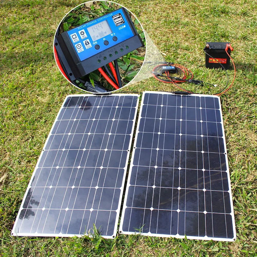 100W Panel Solar 200W 12V Mono Solar Cell Outdoor Flexible Solar Panel Kit for Light Home Lead Acid Battery