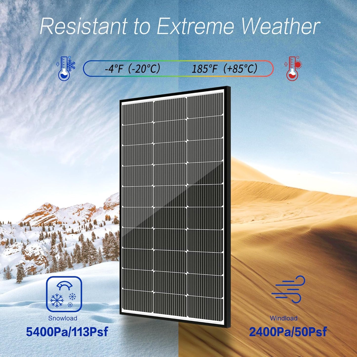 100 Watt Solar Panel, N-Type 16BB High Efficiency 12 Volt Solar Panels, 25% High Coversion Rate Solar Module PV Charge for Boat Rooftop Caravan and Other Off-Grid System