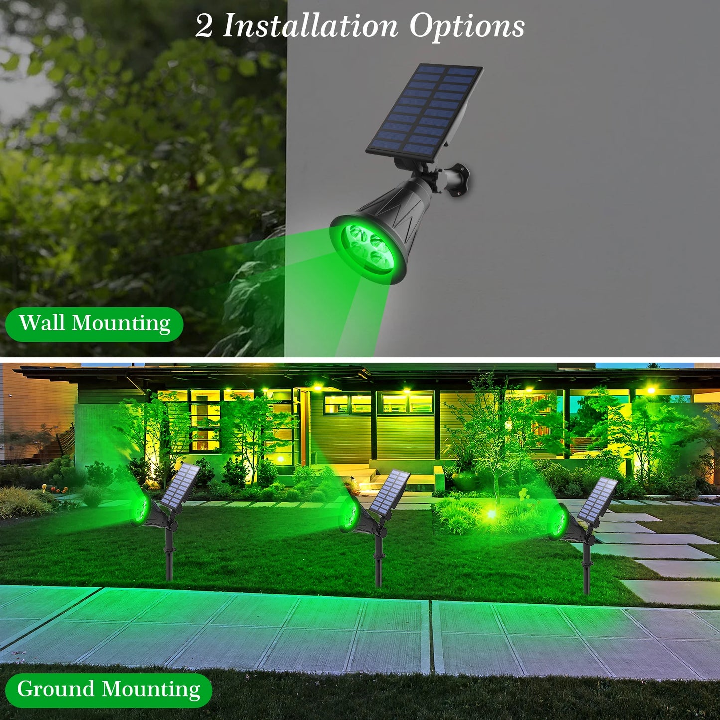T-SUN 1/2 Packs Green Led Solar Lights Solar Spotlight Waterproof Solar Wall Light Solar Garden Light Solar Lamp Outdoot