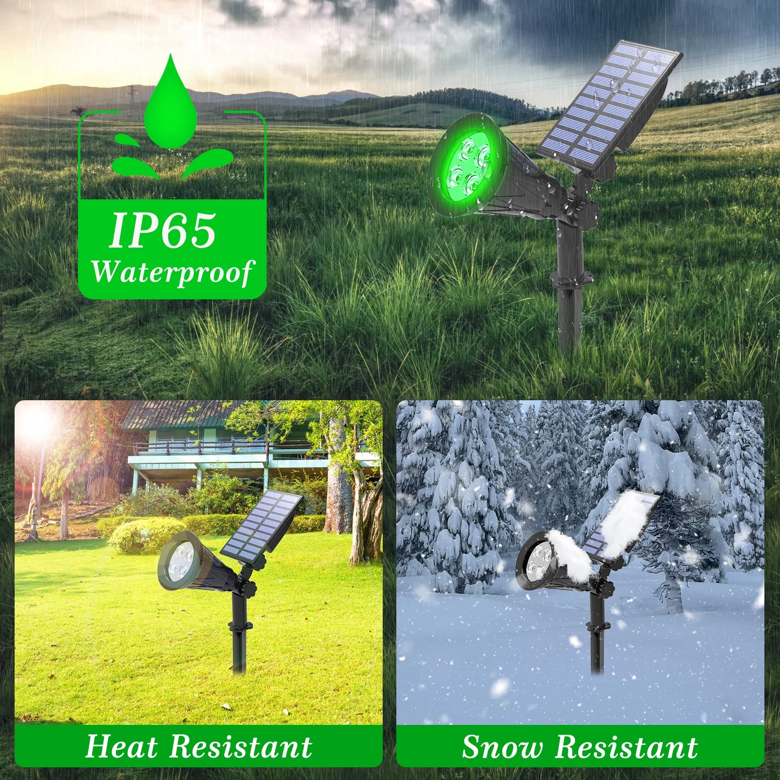 T-SUN 1/2 Packs Green Led Solar Lights Solar Spotlight Waterproof Solar Wall Light Solar Garden Light Solar Lamp Outdoot