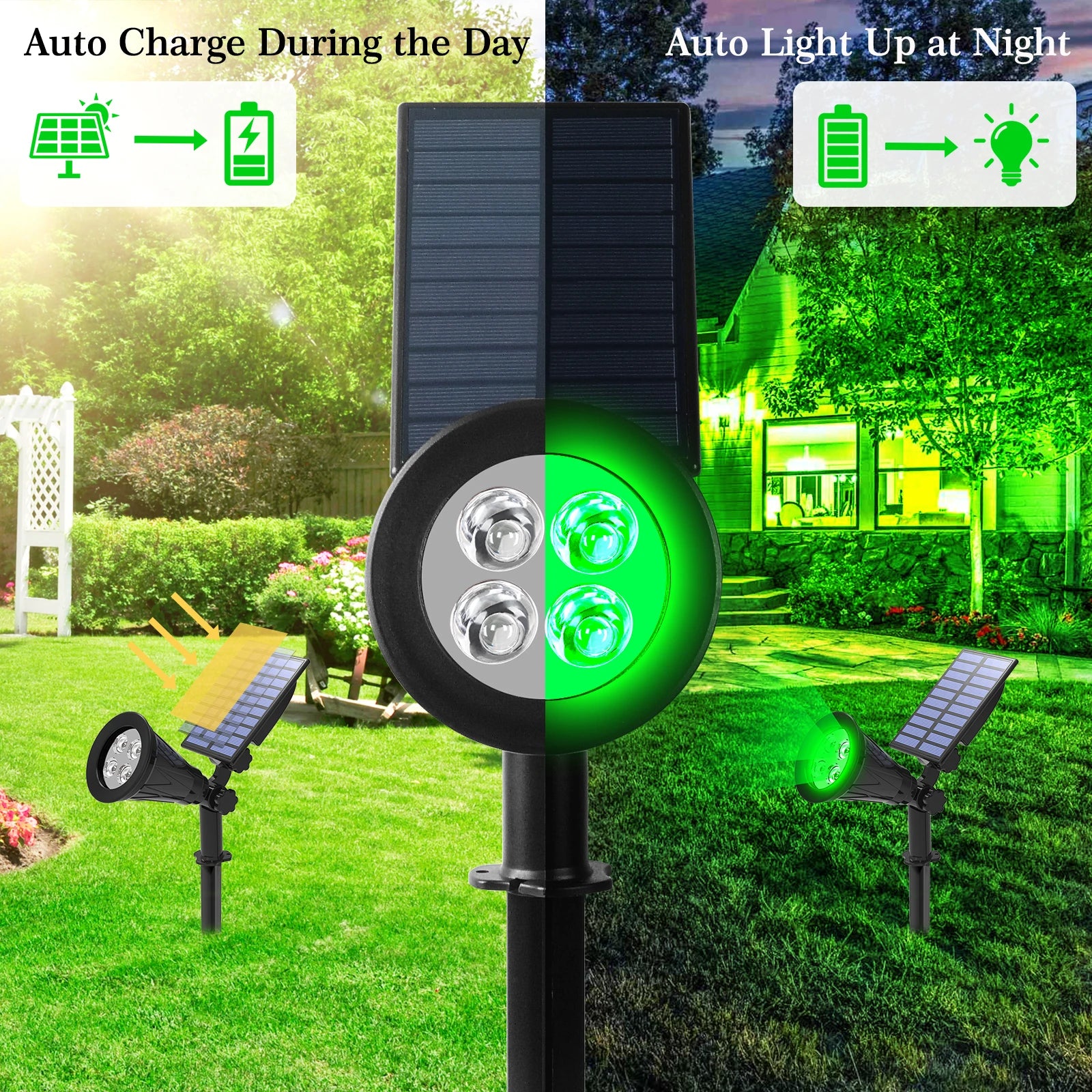 T-SUN 1/2 Packs Green Led Solar Lights Solar Spotlight Waterproof Solar Wall Light Solar Garden Light Solar Lamp Outdoot