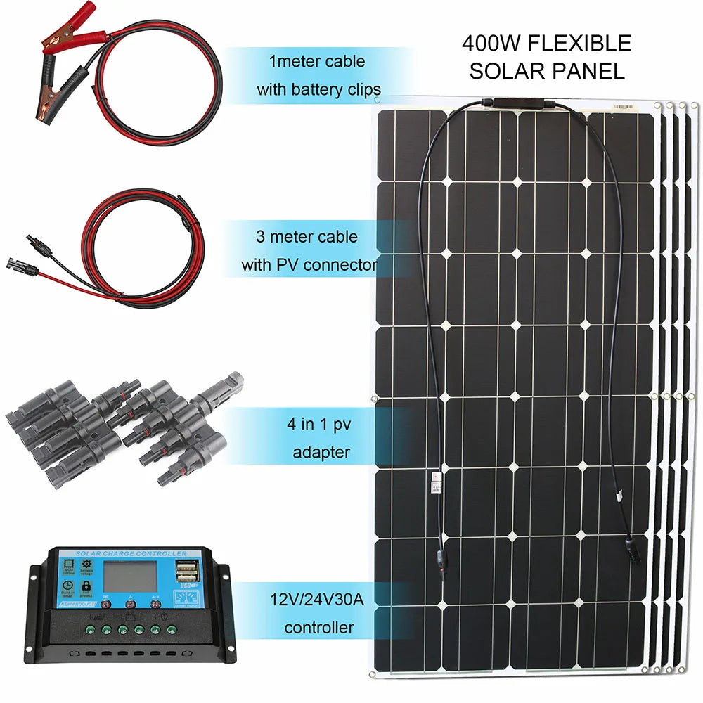 100W Panel Solar 200W 12V Mono Solar Cell Outdoor Flexible Solar Panel Kit for Light Home Lead Acid Battery