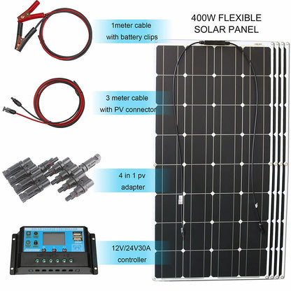100W Panel Solar 200W 12V Mono Solar Cell Outdoor Flexible Solar Panel Kit for Light Home Lead Acid Battery