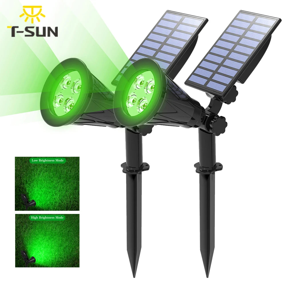T-SUN 1/2 Packs Green Led Solar Lights Solar Spotlight Waterproof Solar Wall Light Solar Garden Light Solar Lamp Outdoot